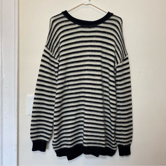 Rebecca Minkoff | Worth Striped Split Back Mohair/Wool Knit Sweater Sz Medium - Picture 1 of 12